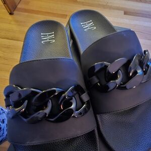 INC International Concepts Black Chain Slide Sandals